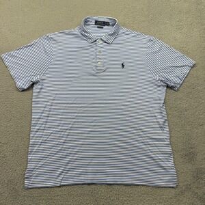 Polo Ralph Lauren Mens Large Blue/White Striped Classic Fit S/S Polo Shirt 14833